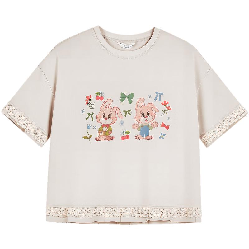 TonLion 2026 Summer Women's Patterned Mid-Length Short Sleeve T-Shirt Loose Casual Versatile Lace Fashion High-End Women's T-Shirt