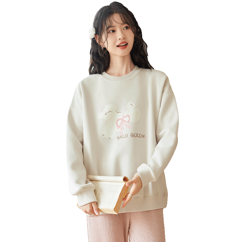 Halo Queen Women's Sweatshirt, Spring And Autumn Round Neck, Macaron Butterfly Bow, Small Rabbit Design, Loose Casual Pullover Top, Trendy H143W1040