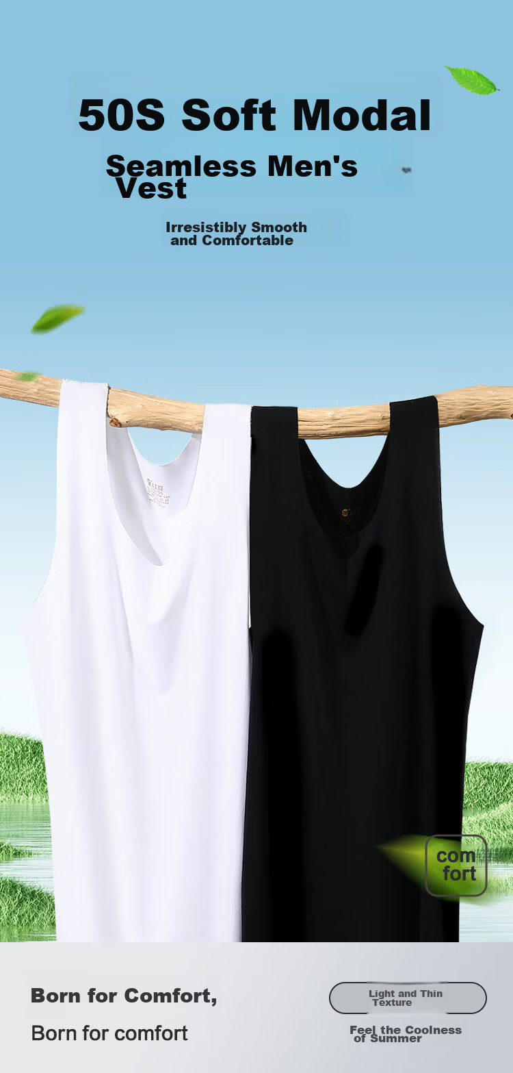 Hodo 2-Pack 50S Modal Seamless Vest for Men Soft Sports Sweat-Absorbing Breathable Base Shirt 1