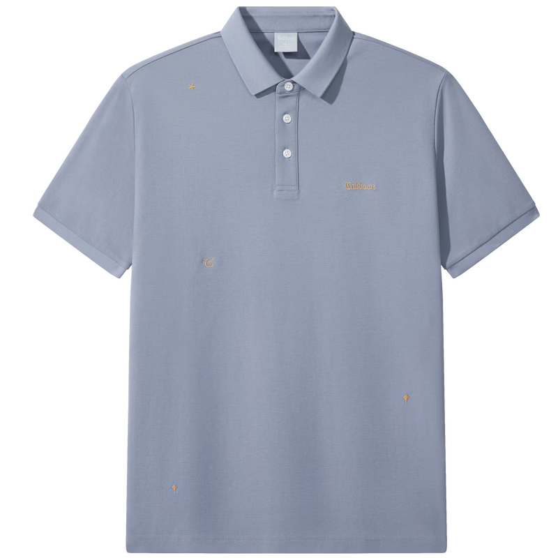 Cabbeen Cool Touch Gold Thread Embroidered Short Sleeve T-Shirt Simple Black and White Polo Shirt
