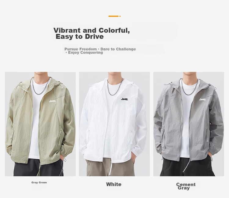 JEEP Men's Ice Silk Sun Protection Jacket Summer UV Protection UPF50+ Hooded Sunproof Coat White 3XL 9