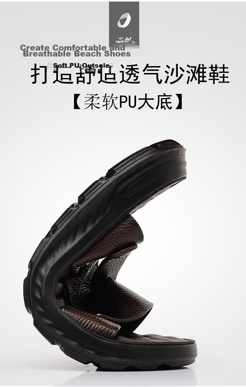 Aokang Father's Day Sandals for Men, Cowhide Leather, Summer Soft-Soled Casual Beach Shoes, Versatile Trendy Two-Way Slippers, Black, Size 38 9