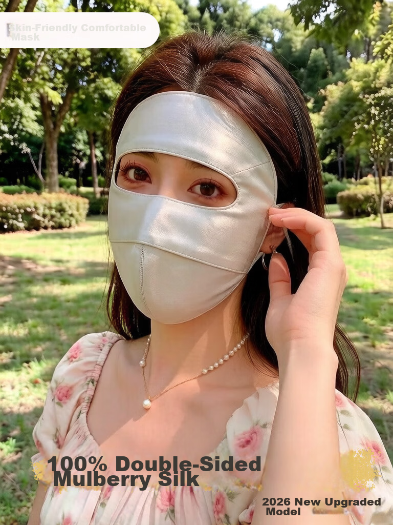 Muchiston Silk Sunscreen Face Mask for Women 2026 Summer New Full Face Protective Mask Double-Layer Mulberry Silk Face Cover 4