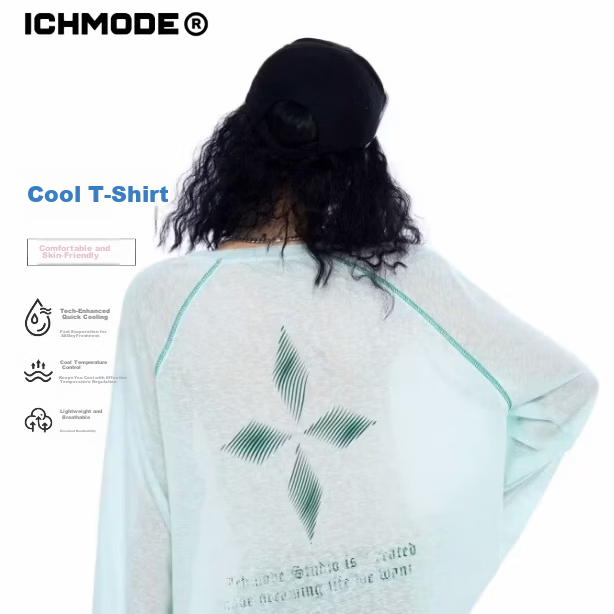 ICH MODE Lyocell Cross-Print Long-Sleeve T-Shirt, Physical Sun Protection Cover-Up for Women, Summer Hasselblad Online Top, Blue-Green, Size S