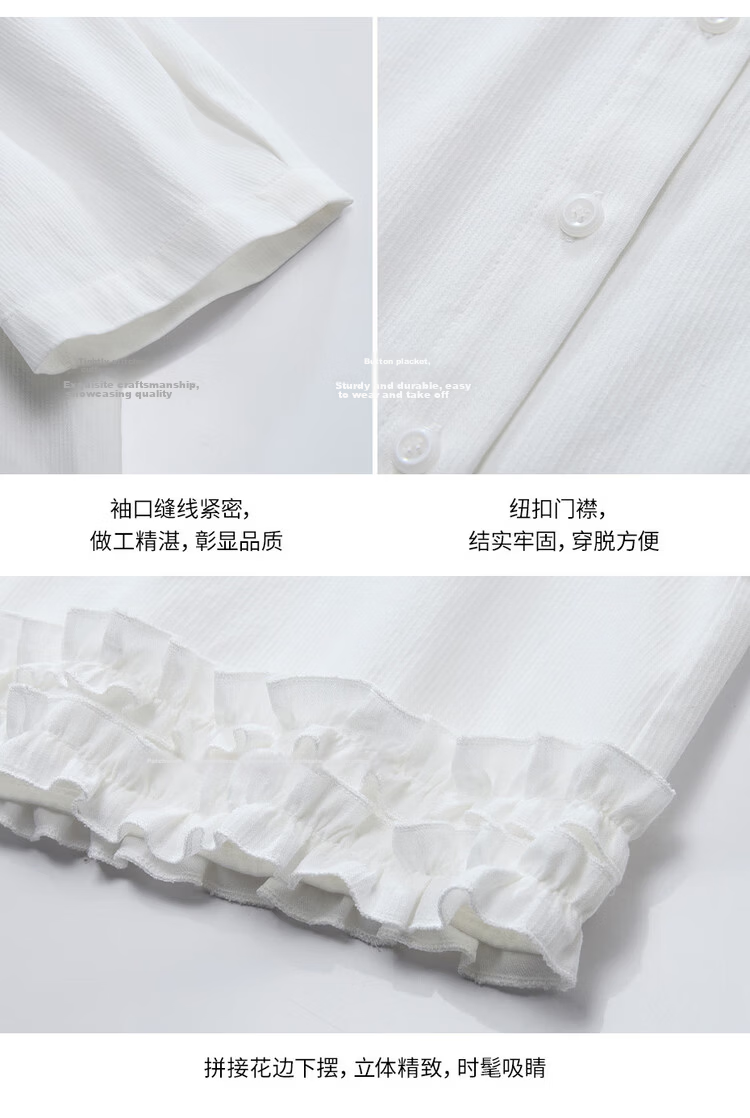 Giordano Designer 2026 Summer Textured Doll Collar Spliced Lace Short Sleeve Shirt for Women 18346304 16