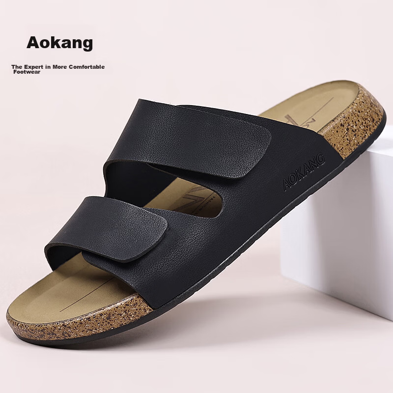 Aokang Summer Men's Casual Beach Sandals Black Size 43