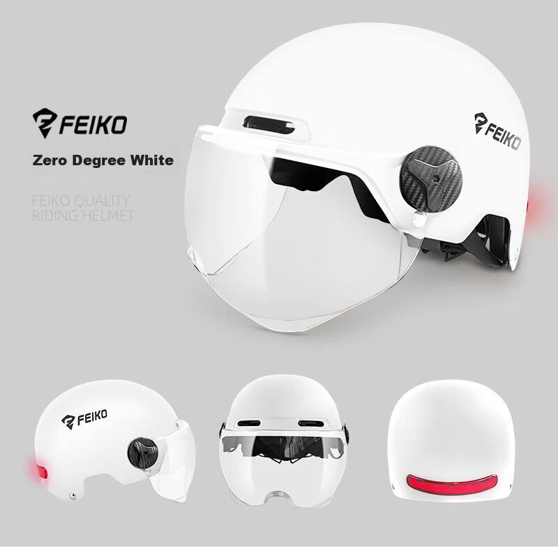 FEIKO AI Smart Electric Motorcycle Helmet 3C Certified Safety Half Helmet with Bluetooth Headset Unisex Four-Season White L 19