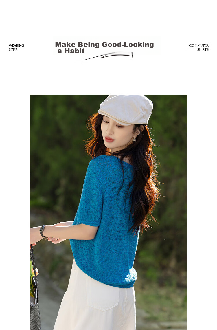 Demana [with Lyocell/Cotton] Summer Glossy V-Neck Textured Jacquard Loose Slim Knit Sweater for Women Premium 13