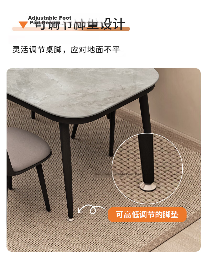 Fanshe Home Dining Table Marble Pattern Simple Small Apartment Rectangular Tempered Glass Dining Table for 4-6 People 13