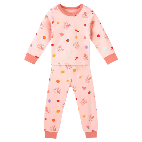 Disney Children's Class A Pure Cotton Autumn Thermal Underwear Set Full Print Girls Student Warm Underwear Colorful Minnie 120