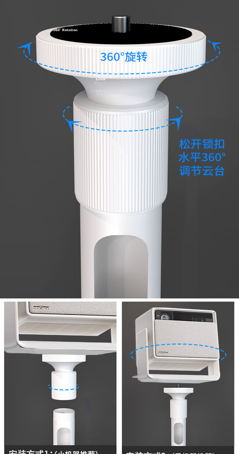 CINE Floor Stand Projector Mount for Home Bedside, Compatible with XGIMI RS10, JmGO N1S, Dangbei D7X, Hisense M2, Big Eye Orange, Cloud Platform Projector Shelf PB17 White 3