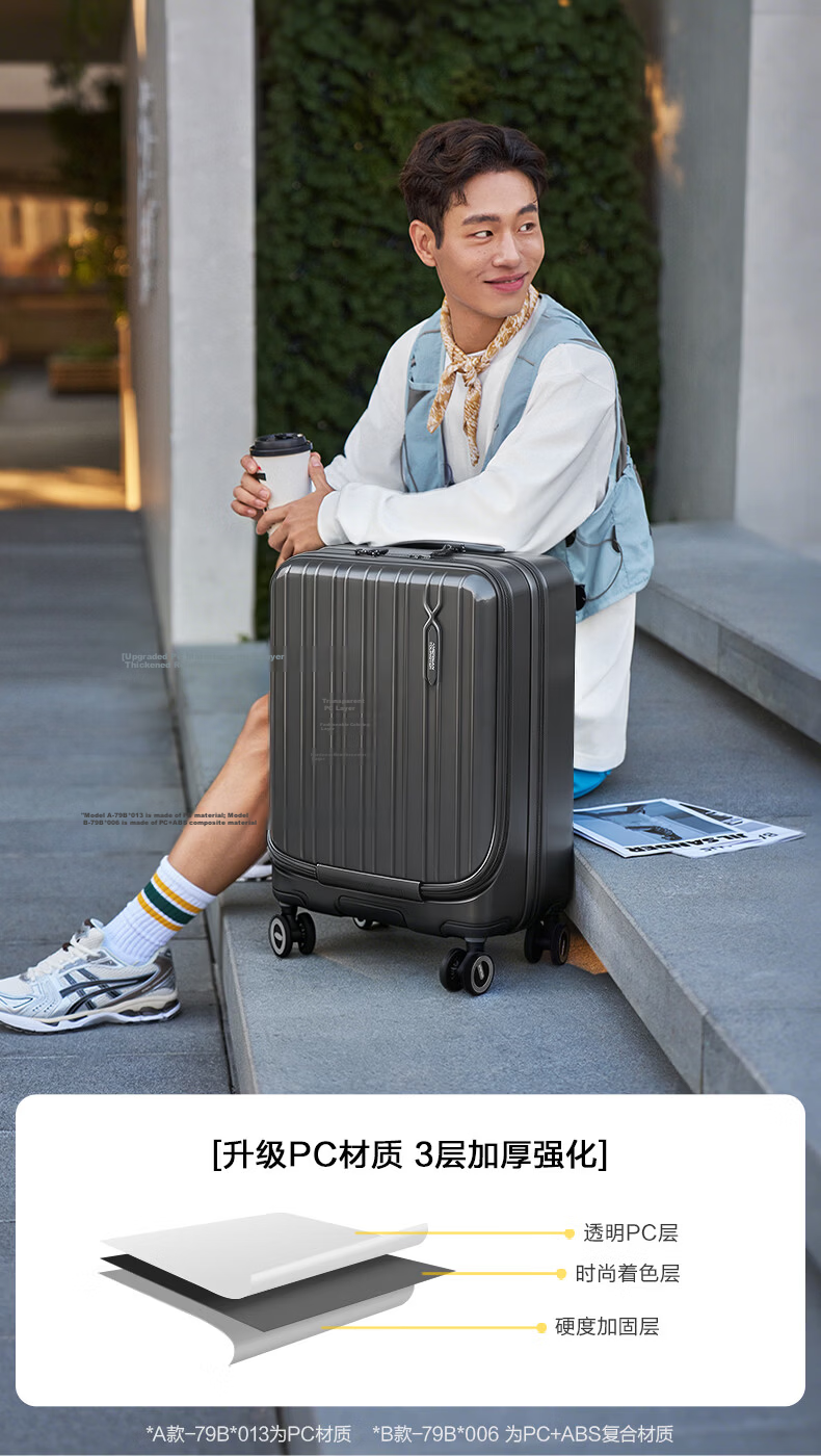 Mei Travel Luggage 20-Inch Front-Opening PC Material Trolley Case Student Password Lock Fries Suitcase 79B Meteor Gray 5