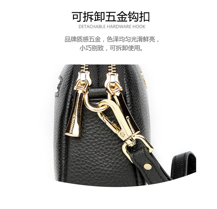 CROCODILE Goddess Festival Double Zipper Top-Grain Leather Wristlet, Women's Clutch Bag, Simple Long Wallet T2008 Black 5