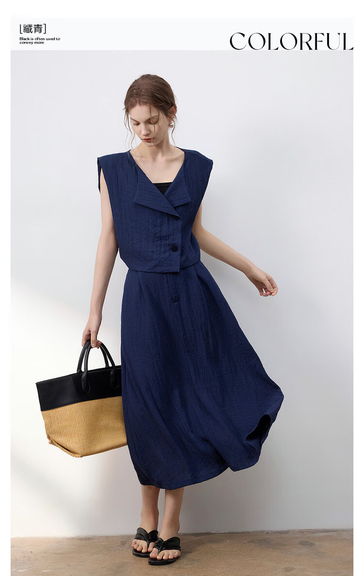 Demana Elegant Workplace Summer Fake Two-Piece Irregular Half-Placket Sleeveless Waist-Slimming Mid-Length Dress for Women 3