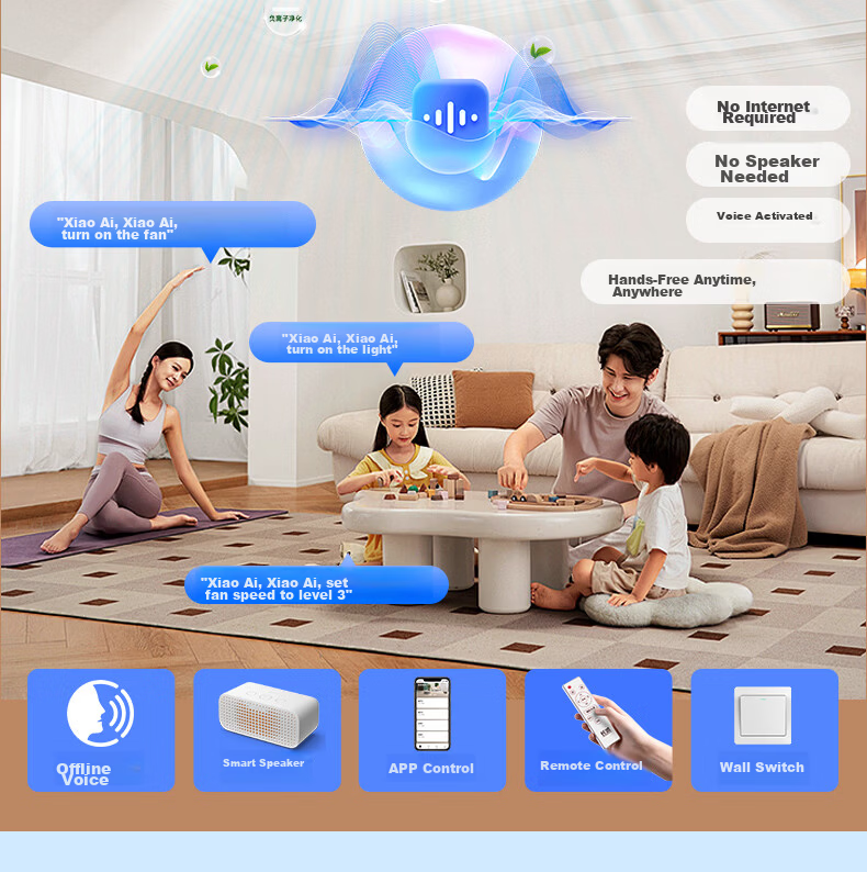 Great Wall LED Bladeless Fan Light Minimalist Ceiling Lamp Integrated Fan for Living Room Bedroom Zhongshan Lighting 2026 Model 18