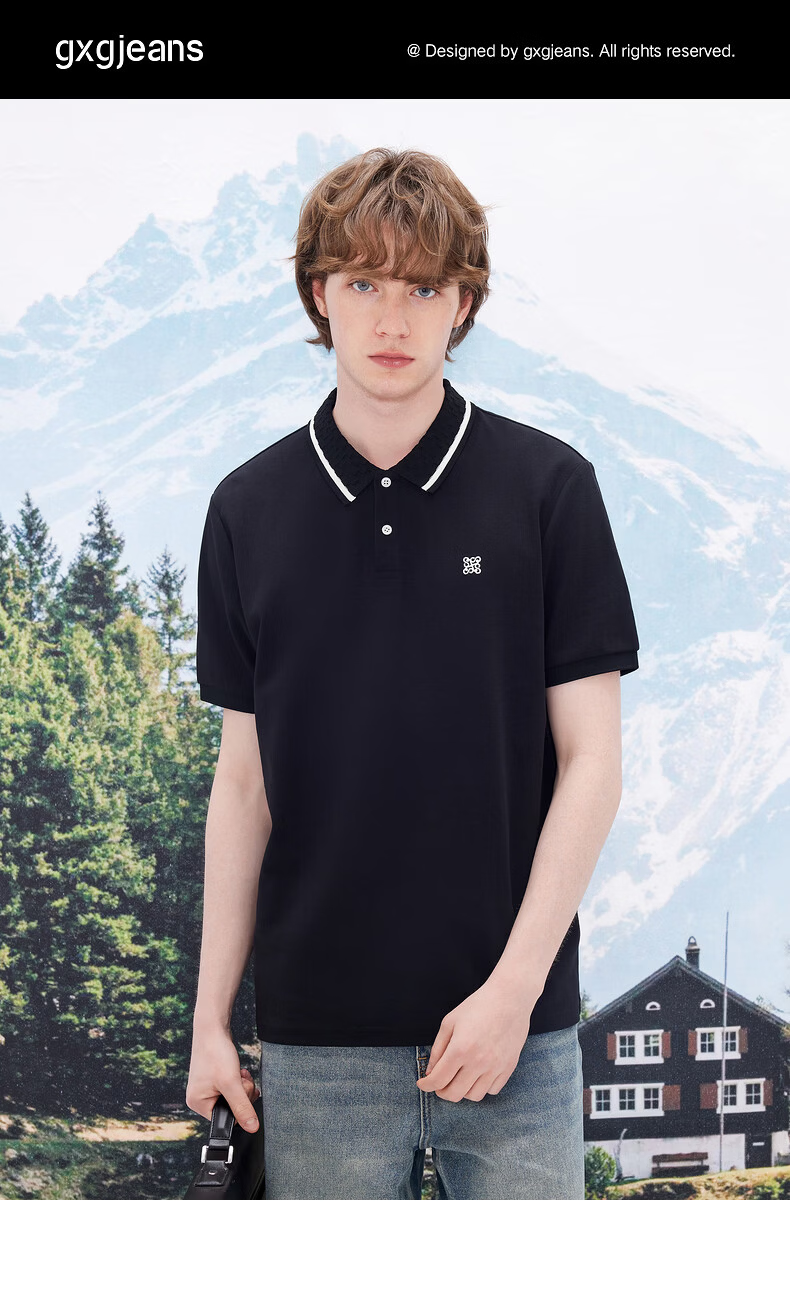 Gxgjeans Men's Color-Block Collar Business Casual Short Sleeve Polo Shirt 26 Summer New Black XL (180) 2