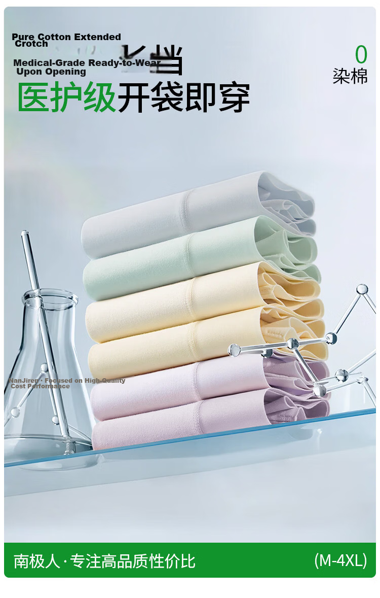 Nanjiren Medical Grade Women's Cotton Underwear 10A Antibacterial Extended Crotch Seamless Breathable High Waist Plus Size 4-Pack M 2