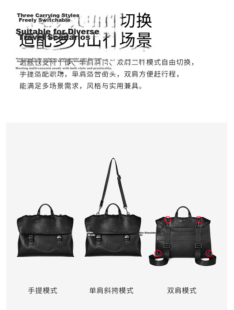 GOLF Business Briefcase Men's Soft Leather 14-inch Laptop Bag Multifunctional Shoulder Crossbody Backpack 14