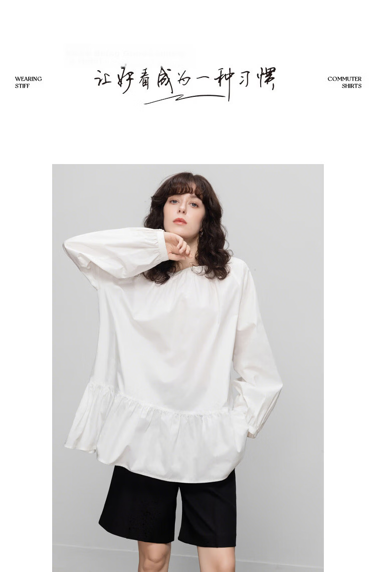 Demana [Pure Cotton Poplin] Spring Elegant Round Neck Mid-Length Doll Shirt Loose Small Size Blouse for Women 10