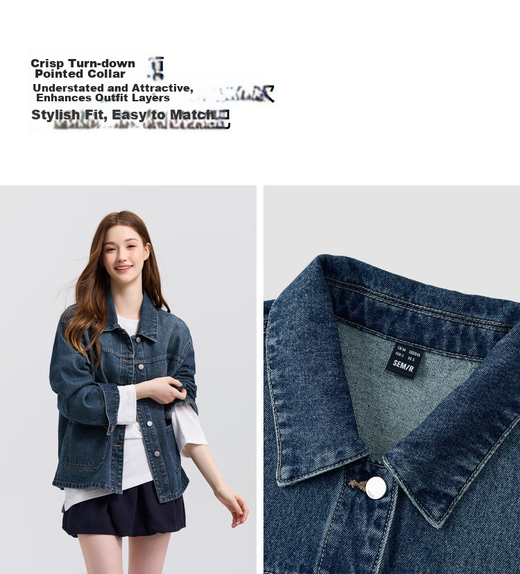 Semir Women's Denim Jacket Short Retro Fashion Boxy Jacket 2026 Spring Commuter 109126108005 48