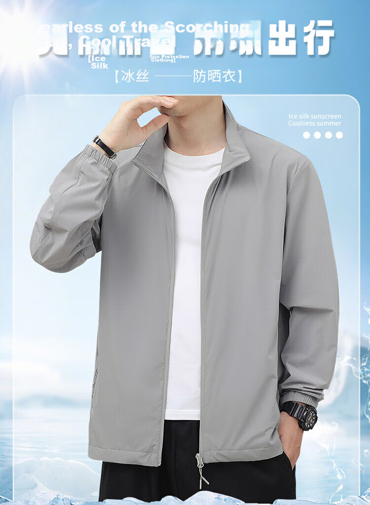ROMON Men's Summer Outdoor Casual Sun Protection Jacket Stand Collar UV Protection Skin Jacket Blue 3XL 1