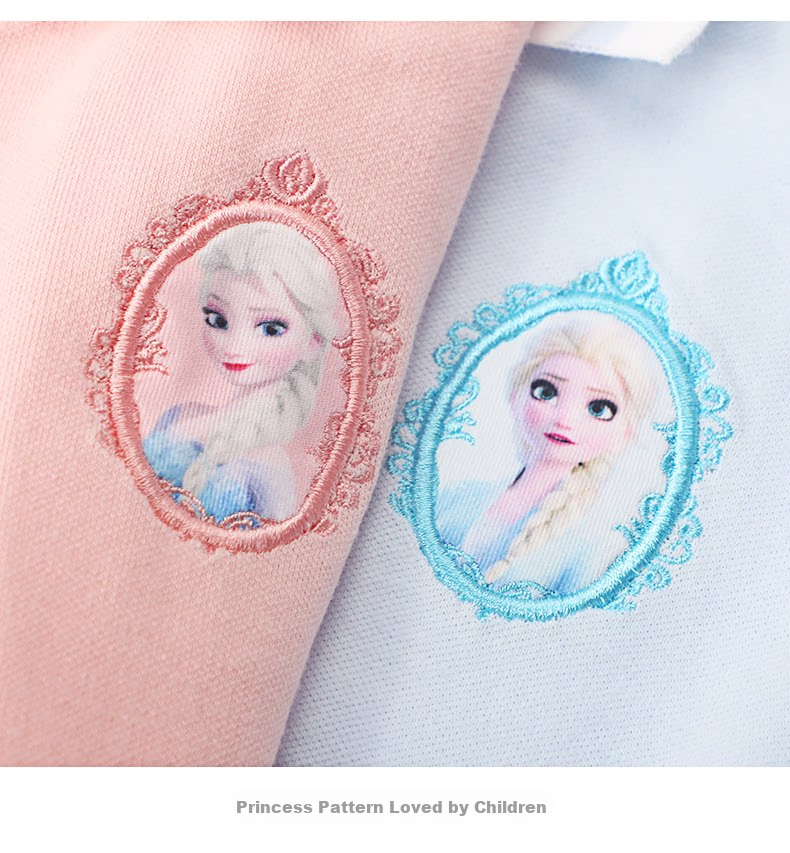 Disney Elsa Princess Girls' Short Sleeve Polo Shirt Pure Cotton Fashion Children's T-Shirt Summer Lightweight for Older Kids 7