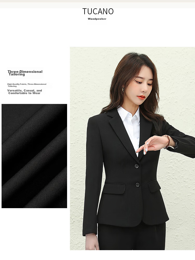 TUCANO Women's Business Casual Blazer Slim Fit Black L 4