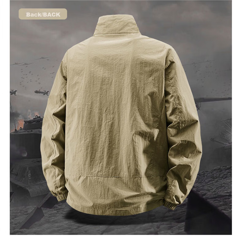 Yalu Ice Silk Men's Jacket Summer Casual Stand Collar Windproof Breathable Lightweight Sun Protection Army Green (Upgraded) 3XL 10