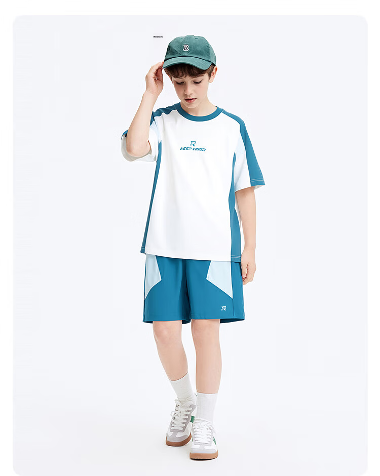 Balabala Boys Short Sleeve Set Children's Mid-to-Large Kids Two-Piece 2026 Spring Summer Quick-Dry Cooling Colorblock 55