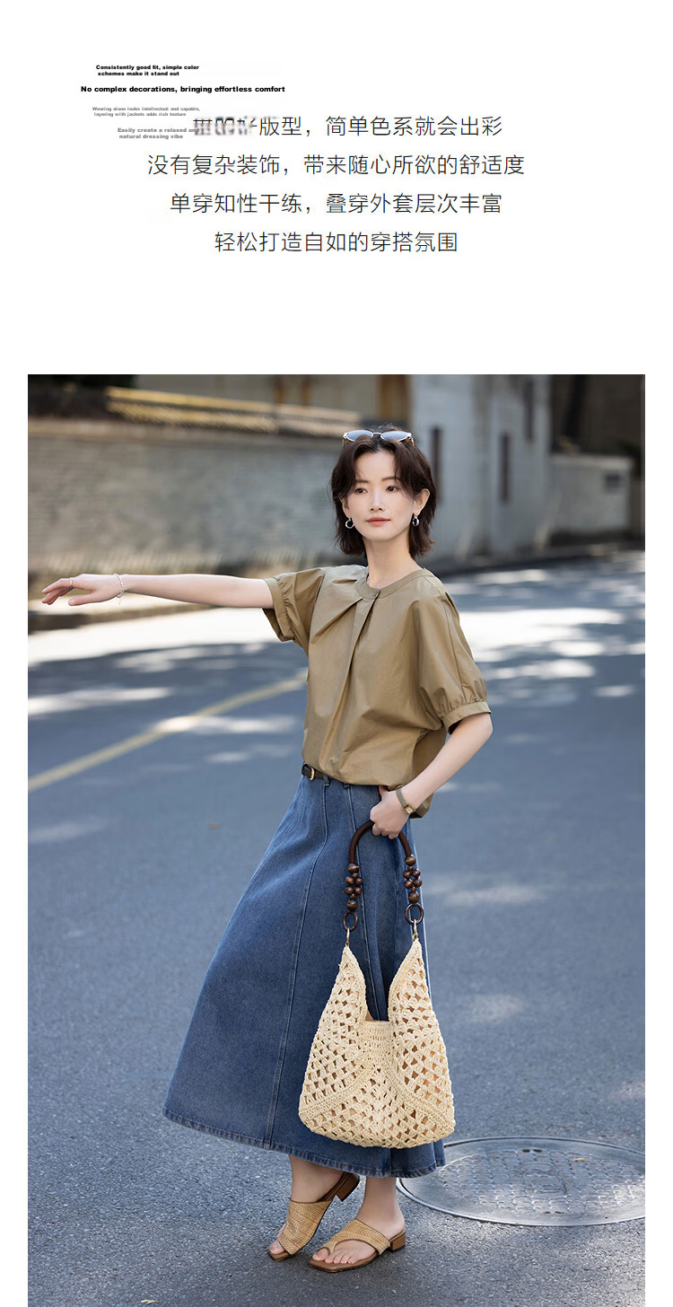 Demana [Cloud Share 100 Cotton] Summer Commuter Round Neck Waterdrop Asymmetric Button Loose Slimming Shirt for Women Premium Feel 5