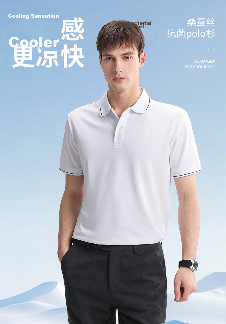 FIRS [Cooling Mulberry Silk] Men's Summer Mulberry Silk Short Sleeve Polo Shirt Casual P2602-3 2XL 1