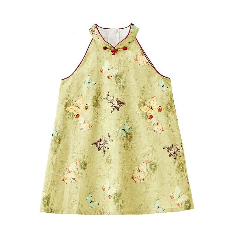 ASK JUNIOR Chinese Style New Mid-Autumn Children's Halter Dress Summer Toddler Qipao Dress