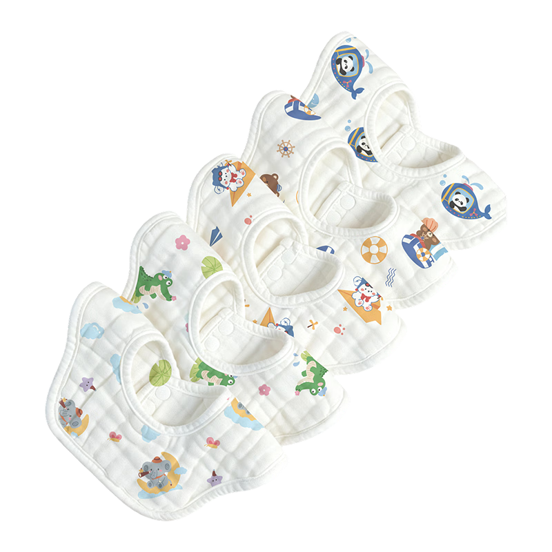 Grace Class A Baby Pure Cotton 8-Layer Bib, 5-Pack Gauze Drool Bib, 360-Degree Rotating Absorbent Bib for Infants