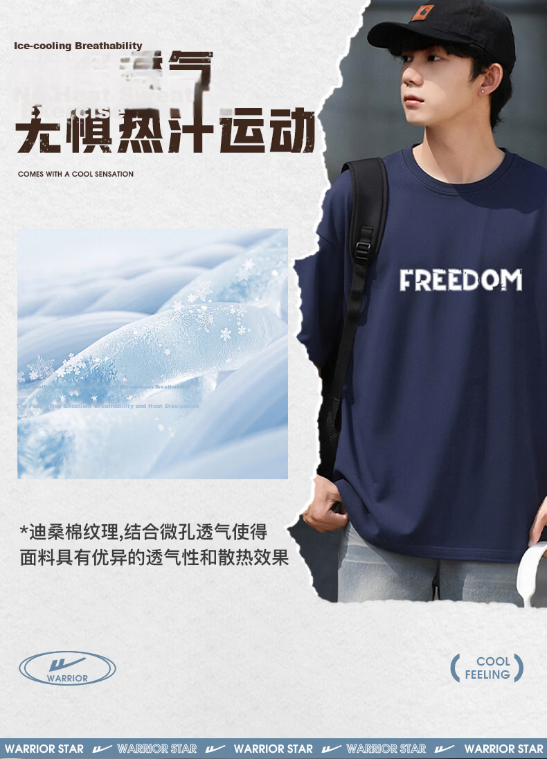 Warrior Men's Summer Short Sleeve T-Shirt Breathable Sweat-Absorbing Crew Neck Basic Printed Top 8