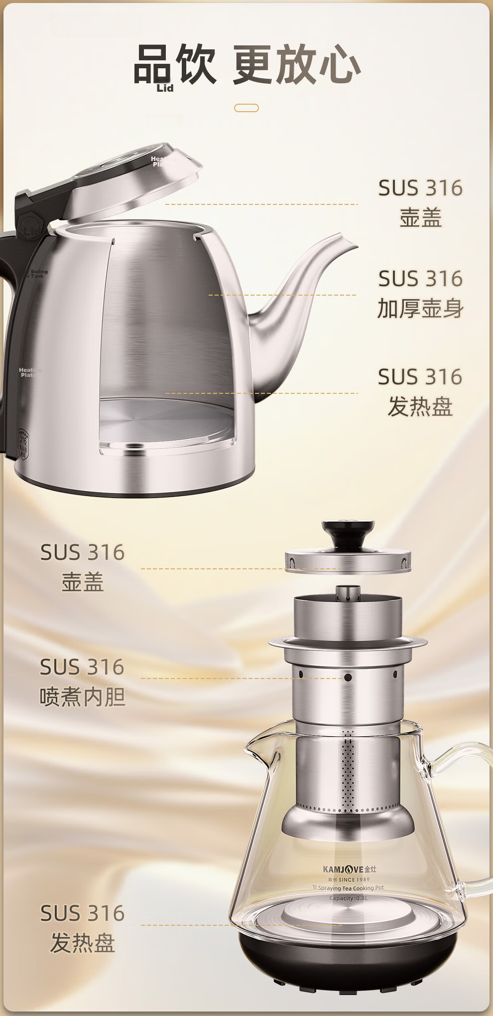KAMJOVE Automatic Water Refill Electric Kettle with Insulation and Constant Temperature, Latest Model V6A Multi-Functional Tea Brewing and Water Boiling Kettle with Spray Function 5