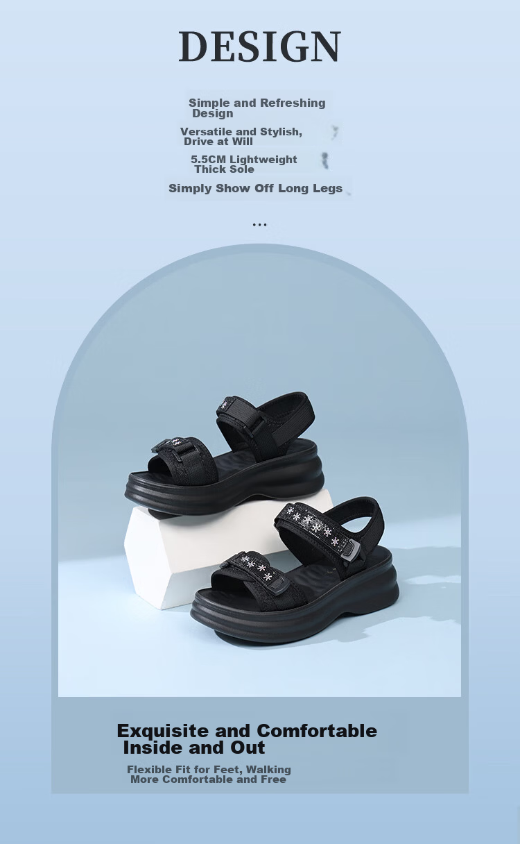 Red Dragonfly Women's Thick Sole Height Increasing Velcro Beach Sandals Lightweight Soft Sole Outdoor Shoes WTK264771 Black Size 36 3