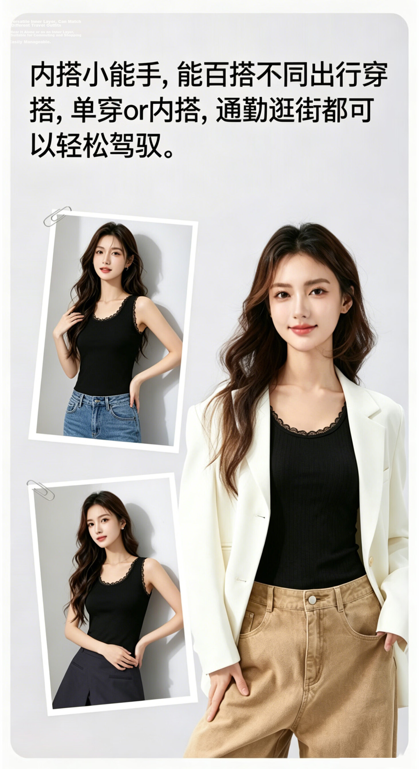 Langsha Women's Summer Soft Cotton Lace Vest Jacquard Vertical Stripe Breathable Slim Fit Base Shirt 2