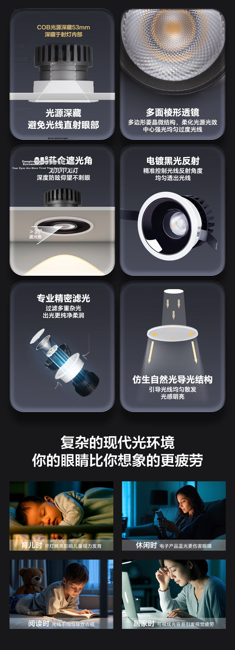 Panasonic Jiafang LED Recessed Downlight Full Spectrum Anti-Glare Living Room Ceiling Spot Light 12W Tri-Color 24° Beam Angle 75mm Cutout 4