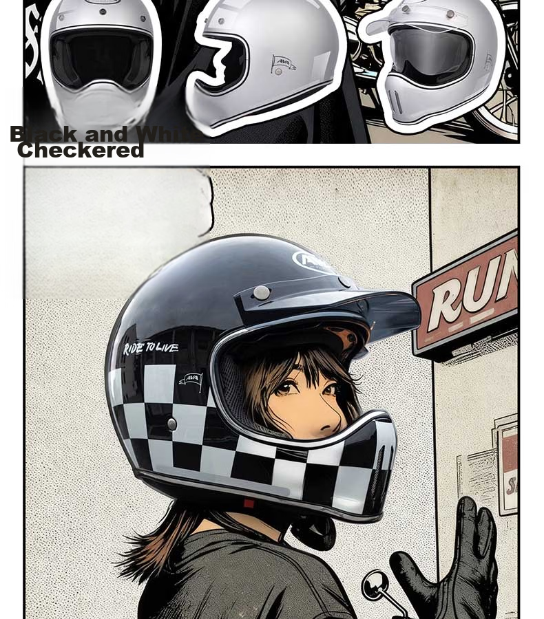 AVA Ranger Motorcycle Retro Full Face Cruiser Helmet Small Shell Off-Road Helmet Unisex Lake Silver + Riding Gift Pack M 26