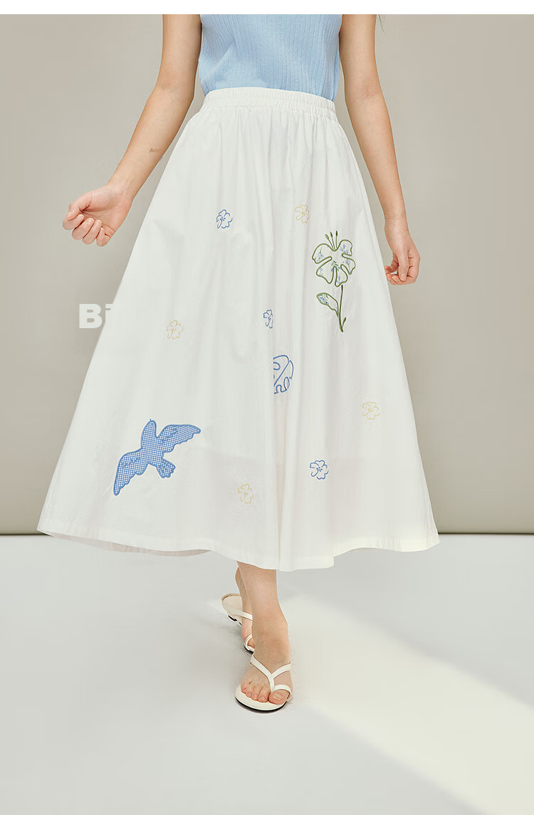 INMAN [Li Landi Same Style] 100% Cotton Heavy Embroidery A-Line Skirt Summer 2026 Women's New Pearl White L 14