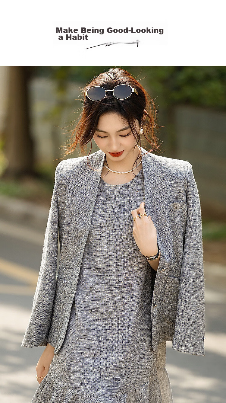 Demana [Smart Urban] Autumn Chic V-Neck Two-Button Patch Pocket Slim Fit Blazer for Women High-End Style 1
