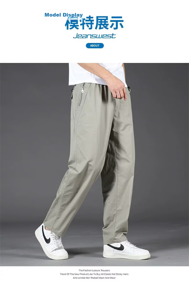 Jeanswest Men's Summer Lightweight Large Size Wide Leg Pure Cotton Work Pants New Loose Straight Business Trousers 12