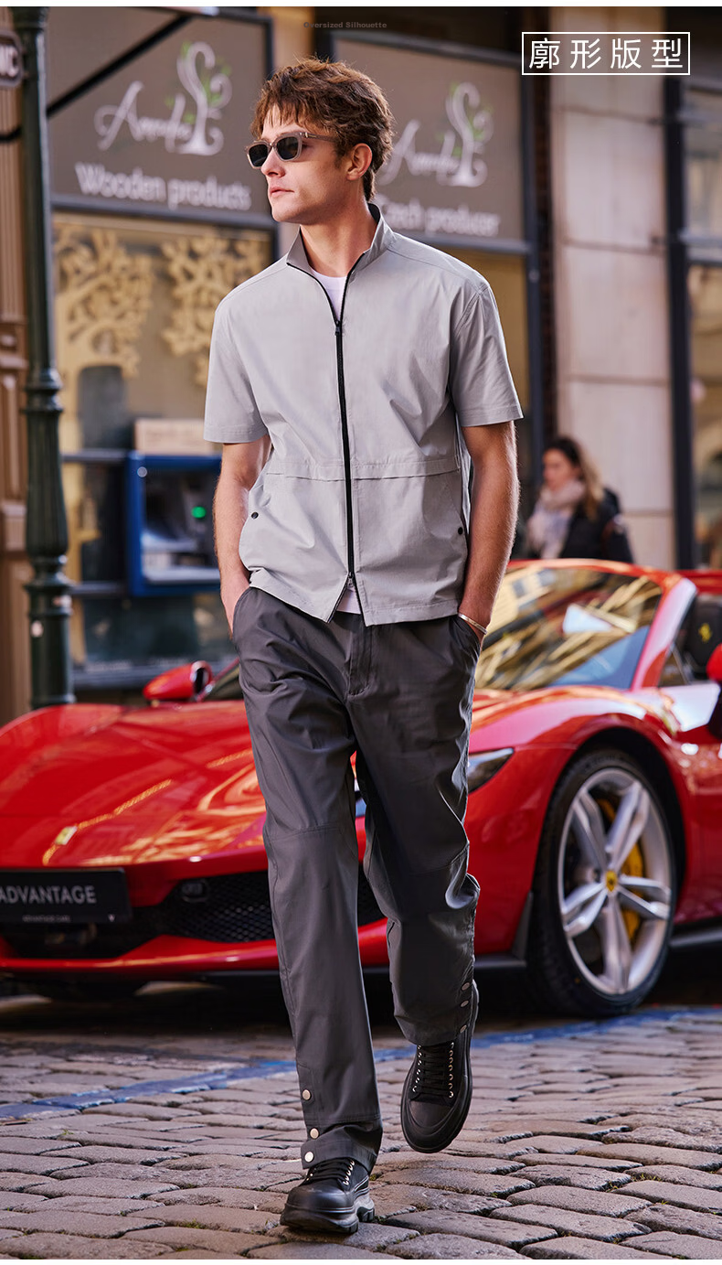 Mr.Bu Oversized Stand Collar Functional Sports Men's Summer Double Zipper T-Shirt 2