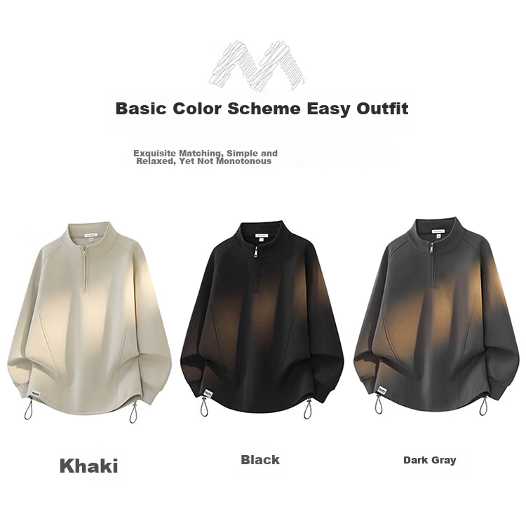 MARK FAIRWHALE Men's Stand Collar Sweatshirt Spring and Autumn High-End Trendy Jacket Long Sleeve T-Shirt Black M 9