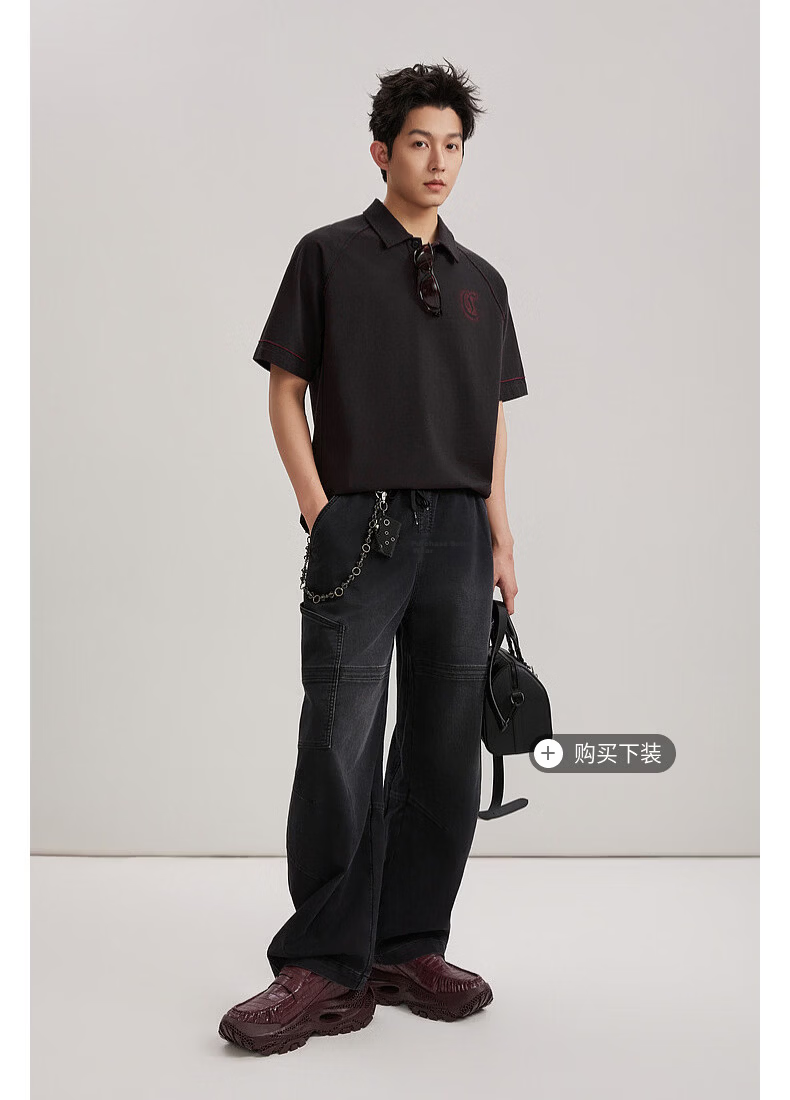 CABBEEN 100% Cotton Two-Tone Polo Shirt Men Low Saturation Vintage Burgundy 2026 Summer Breathable Short Sleeve Polo Shirt 6