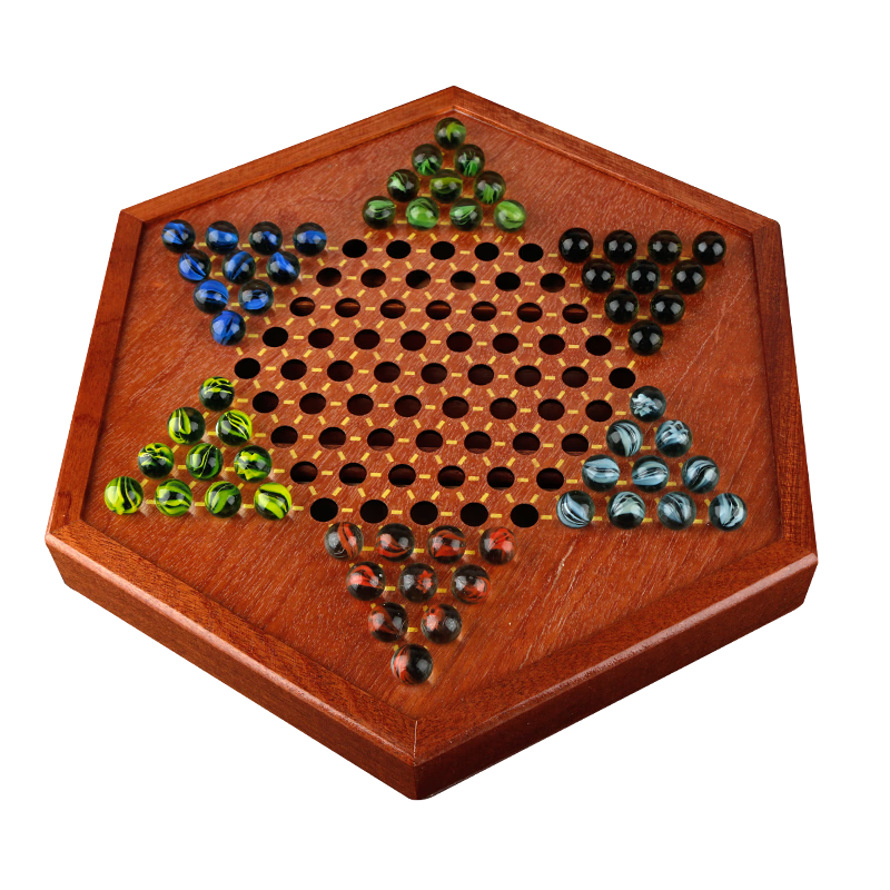 Zihu Checkers Glass Beads Large Size Children's Toy Checkers Wooden Drawer Chess Board with 60 Pieces And 12 Spare Pieces