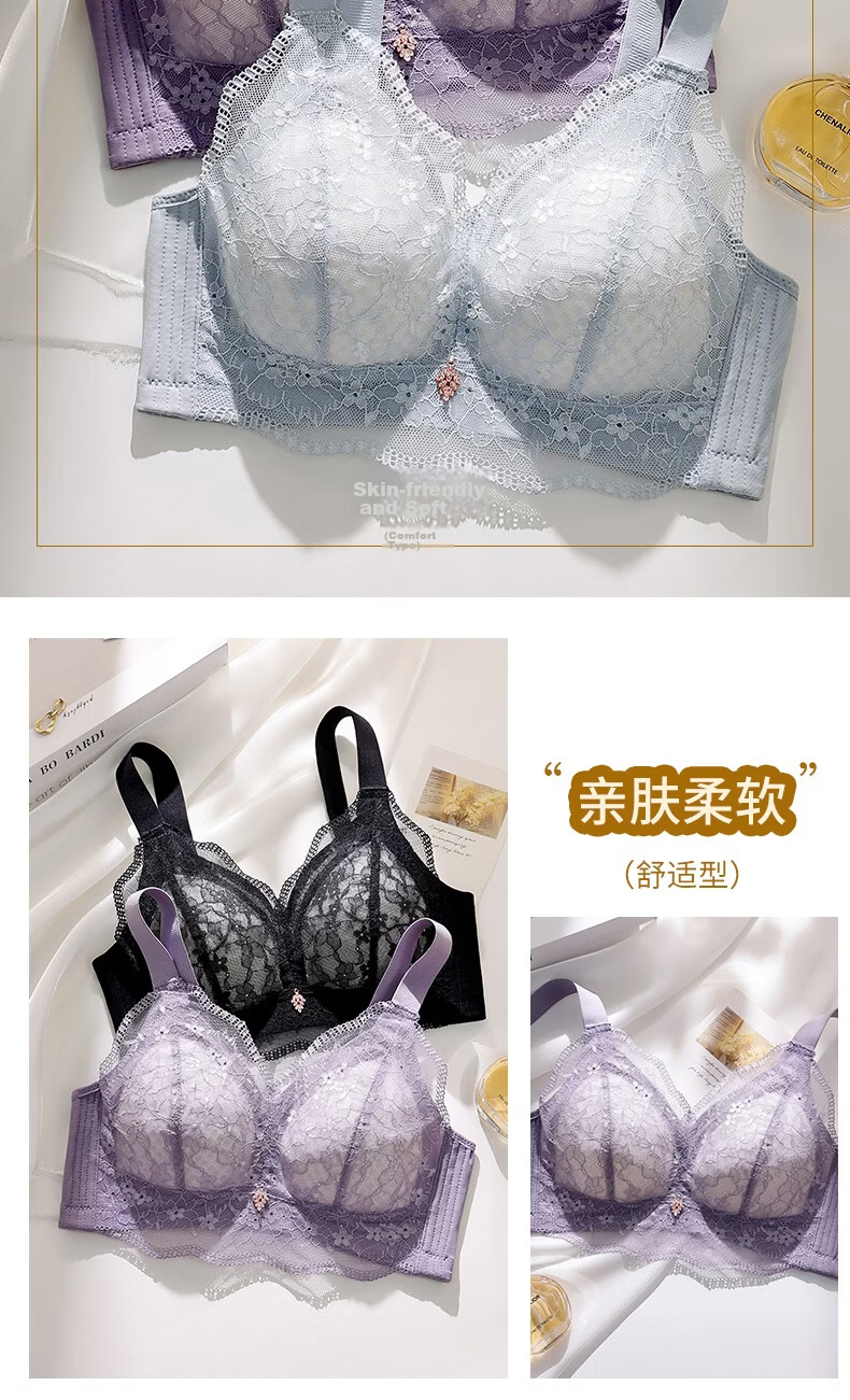 Mankejiao Summer Plus Size Women's Lingerie Large Cup Slimming Full Coverage Bra Lift and Support Thin Anti-Sagging Bra 19