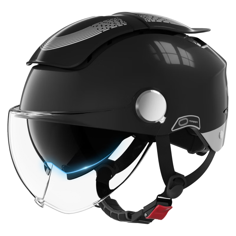 FOREVER Dual-Opening Sunroof Electric Motorcycle Helmet, 3C Certified, for Men And Women, Summer Sun Protection, Breathable Double Visor, Ventilated Half Helmet, Zero-G Sunroof, All-Season Safety Helmet, 966 Piano Black High-Definition Short Visor