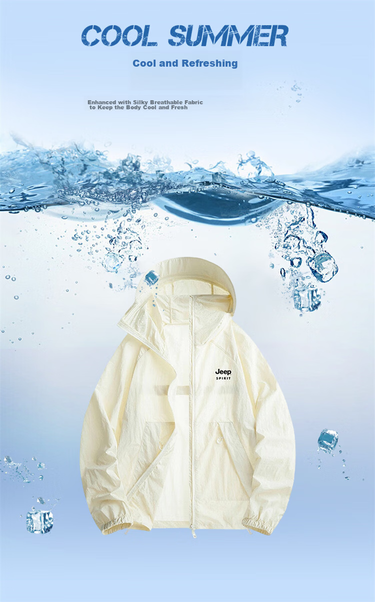 JEEP SPIRIT Men's Summer Sun Protection Jacket UV Protection Ice Silk Lightweight Outdoor Sunproof Coat Off-White 2XL 10
