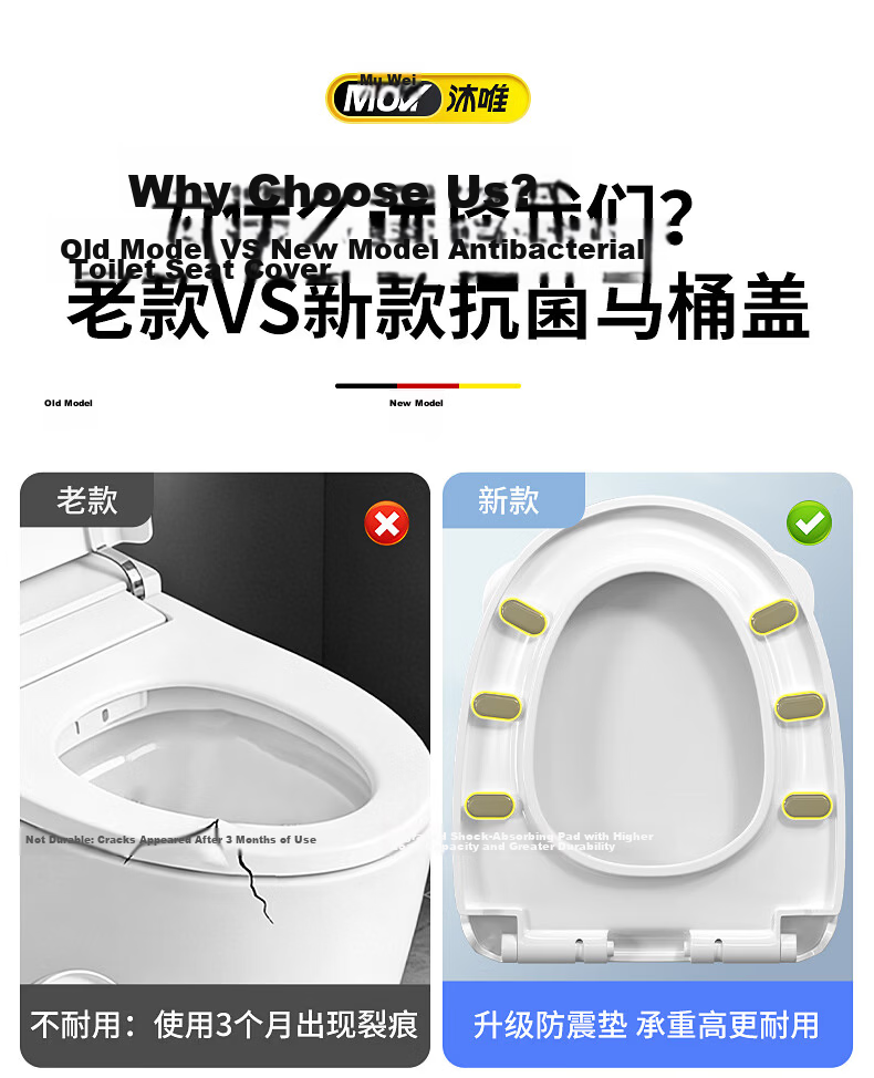 Muvi Antibacterial Universal U-Shaped Enlarged Thickened Toilet Seat Cover Slow-Closing Cushion Lid for Old-Style Toilets 5